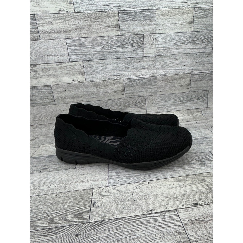 Skechers Sport 49481 Black Knit Scalloped Slip On Walking Shoes Womens 9.5 - Picture 8 of 11